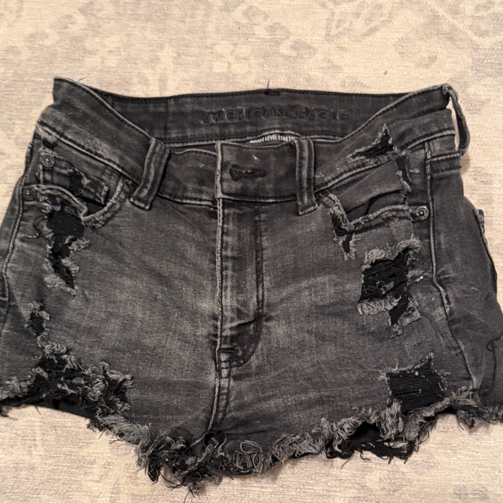 American Eagle Outfitters Charcoal Distressed Jean Shorts
